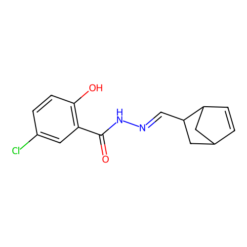 N-[(E)-2-bicyclo[2.2.1]hept-5-enylmethylideneamino]-5-chloro-2-hydroxybenzamide structure