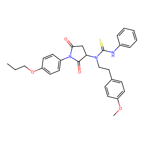 1-[2,5-dioxo-1-(4-propoxyphenyl)pyrrolidin-3-yl]-1-[2-(4-methoxyphenyl)ethyl]-3-phenylthiourea structure