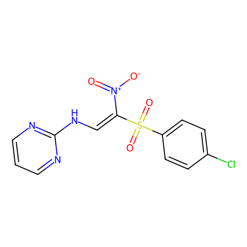 N-[(E)-2-(4-chlorophenyl)sulfonyl-2-nitroethenyl]pyrimidin-2-amine structure