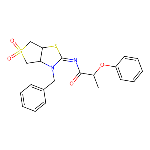 (Z)-N-(3-benzyl-5,5-dioxidotetrahydrothieno[3,4-d]thiazol-2(3H)-ylidene)-2-phenoxypropanamide structure