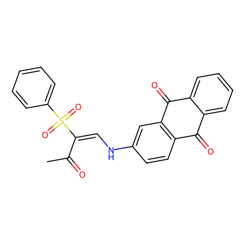 2-[[(E)-2-(benzenesulfonyl)-3-oxobut-1-enyl]amino]anthracene-9,10-dione structure