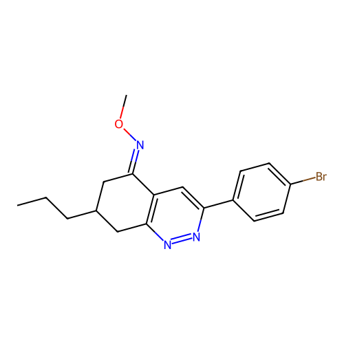 (E)-3-(4-bromophenyl)-N-methoxy-7-propyl-7,8-dihydro-6H-cinnolin-5-imine structure
