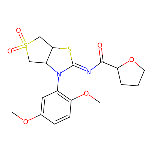 (Z)-N-(3-(2,5-dimethoxyphenyl)-5,5-dioxidotetrahydrothieno[3,4-d]thiazol-2(3H)-ylidene)tetrahydrofuran-2-carboxamide structure