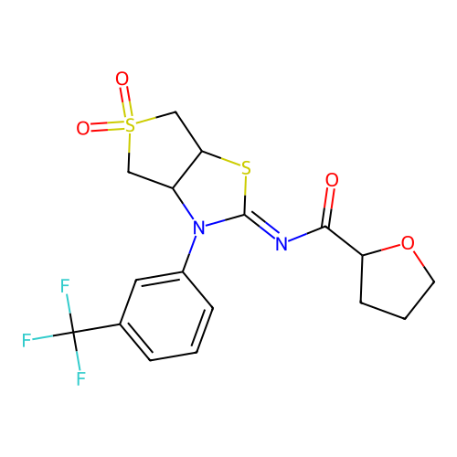 (Z)-N-(5,5-dioxido-3-(3-(trifluoromethyl)phenyl)tetrahydrothieno[3,4-d]thiazol-2(3H)-ylidene)tetrahydrofuran-2-carboxamide structure