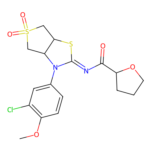 (Z)-N-(3-(3-chloro-4-methoxyphenyl)-5,5-dioxidotetrahydrothieno[3,4-d]thiazol-2(3H)-ylidene)tetrahydrofuran-2-carboxamide structure