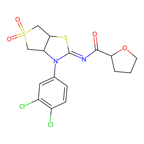 (Z)-N-(3-(3,4-dichlorophenyl)-5,5-dioxidotetrahydrothieno[3,4-d]thiazol-2(3H)-ylidene)tetrahydrofuran-2-carboxamide structure