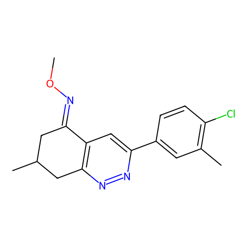 3-(4-chloro-3-methyl-phenyl)-N-methoxy-7-methyl-7,8-dihydro-6H-cinnolin-5-imine structure