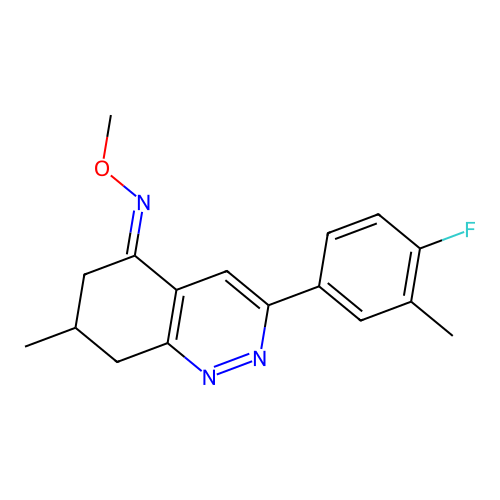 (E)-3-(4-Fluoro-3-methylphenyl)-N-methoxy-7-methyl-7,8-dihydro-6H-cinnolin-5-imine structure