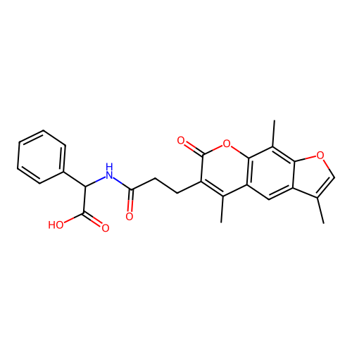 2-phenyl-2-(3-(3,5,9-trimethyl-7-oxo-7H-furo[3,2-g]chromen-6-yl)propanamido)acetic acid structure