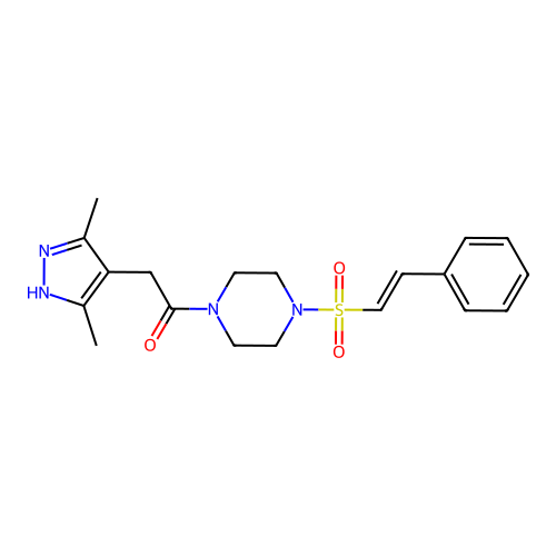 2-(3,5-dimethyl-1H-pyrazol-4-yl)-1-[4-(2-phenylethenesulfonyl)piperazin-1-yl]ethan-1-one structure