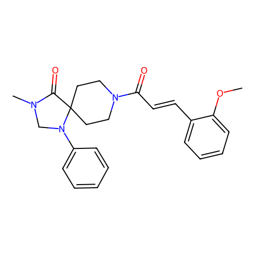 1,3,8-Triazaspiro(4.5)decan-4-one, 8-(o-methoxycinnamoyl)-3-methyl-1-phenyl- structure