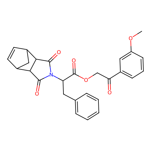 2-(3-methoxyphenyl)-2-oxoethyl 2-(1,3-dioxo-1,3,3a,4,7,7a-hexahydro-2H-4,7-methanoisoindol-2-yl)-3-phenylpropanoate structure