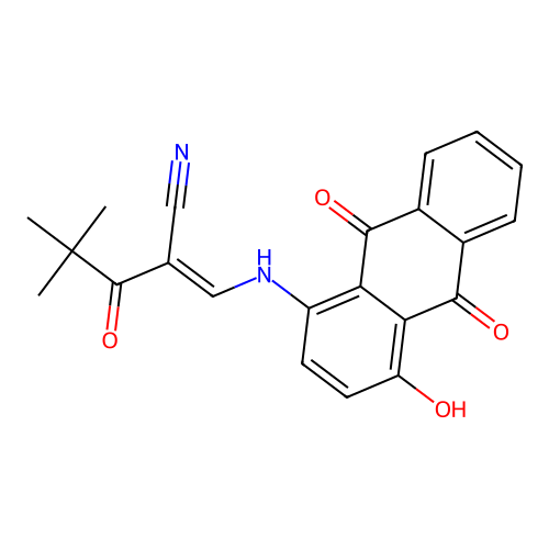 (2E)-2-[[(4-hydroxy-9,10-dioxoanthracen-1-yl)amino]methylidene]-4,4-dimethyl-3-oxopentanenitrile structure
