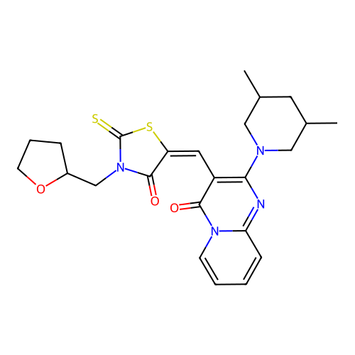 (5E)-5-[[2-(3,5-dimethylpiperidin-1-yl)-4-oxopyrido[1,2-a]pyrimidin-3-yl]methylidene]-3-(oxolan-2-ylmethyl)-2-sulfanylidene-1,3-thiazolidin-4-one structure