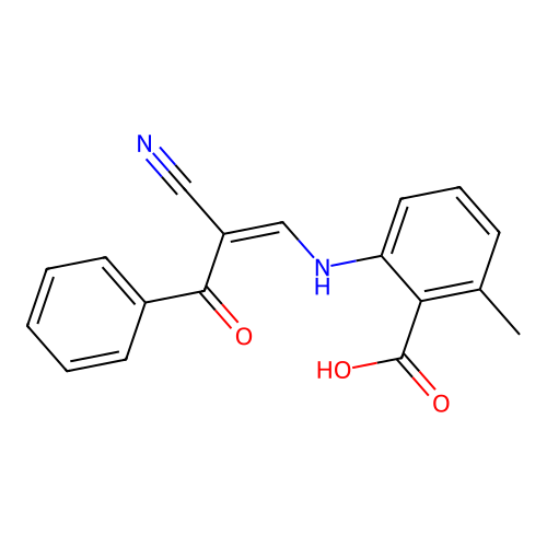 2-[(2-cyano-3-oxo-3-phenyl-prop-1-enyl)amino]-6-methyl-benzoic Acid structure