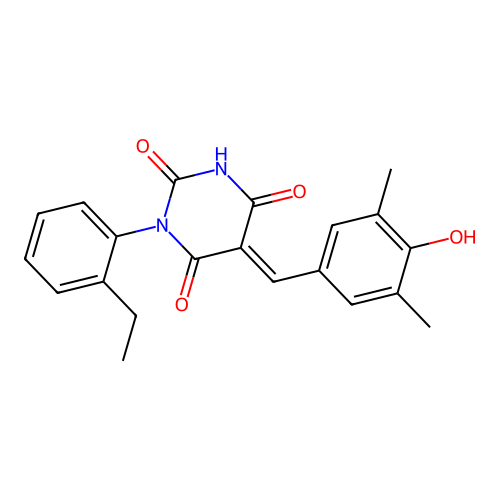 1-(2-ethylphenyl)-5-[(4-hydroxy-3,5-dimethylphenyl)methylidene]-1,3-diazinane-2,4,6-trione structure