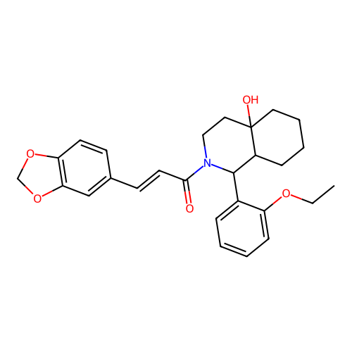(2E)-3-(1,3-benzodioxol-5-yl)-1-[1-(2-ethoxyphenyl)-4a-hydroxyoctahydroisoquinolin-2(1H)-yl]prop-2-en-1-one structure