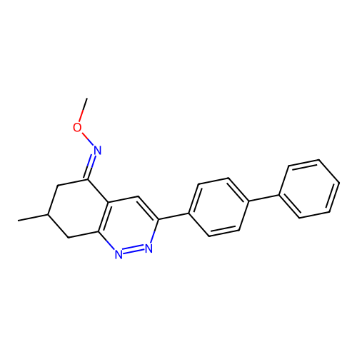 N-methoxy-7-methyl-3-(4-phenylphenyl)-7,8-dihydro-6H-cinnolin-5-imine structure