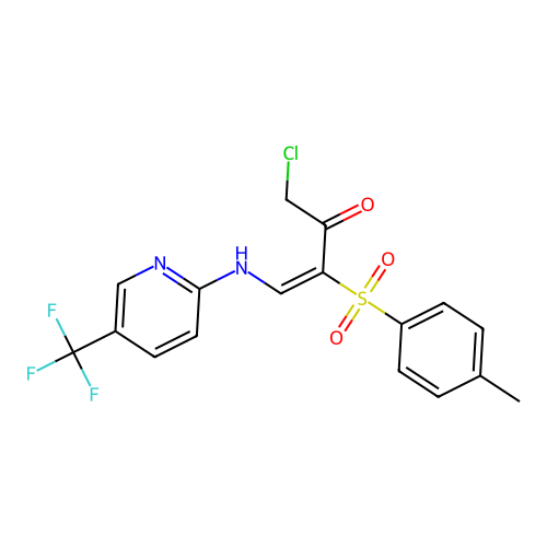 (E)-1-chloro-3-(4-methylphenyl)sulfonyl-4-[[5-(trifluoromethyl)pyridin-2-yl]amino]but-3-en-2-one structure