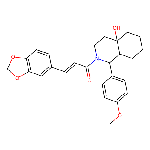 (2E)-3-(1,3-benzodioxol-5-yl)-1-[4a-hydroxy-1-(4-methoxyphenyl)octahydroisoquinolin-2(1H)-yl]prop-2-en-1-one structure
