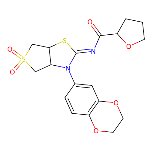 (Z)-N-(3-(2,3-dihydrobenzo[b][1,4]dioxin-6-yl)-5,5-dioxidotetrahydrothieno[3,4-d]thiazol-2(3H)-ylidene)tetrahydrofuran-2-carboxamide structure