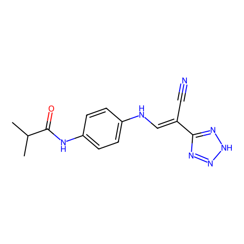 N-[4-[[(E)-2-cyano-2-(2H-tetrazol-5-yl)ethenyl]amino]phenyl]-2-methylpropanamide structure