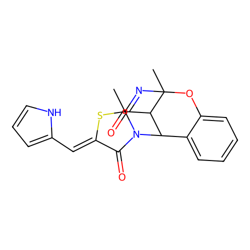 (2Z)-13-acetyl-5-methyl-2-(1H-pyrrol-2-ylmethylidene)-5H,11H-5,11-methano[1,3]thiazolo[2,3-d][1,3,5]benzoxadiazocin-1(2H)-one structure