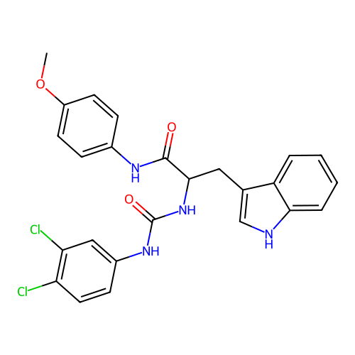 Nalpha-[(3,4-dichlorophenyl)carbamoyl]-N-(4-methoxyphenyl)tryptophanamide structure