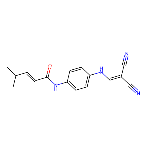 (E)-N-[4-(2,2-dicyanoethenylamino)phenyl]-4-methylpent-2-enamide structure