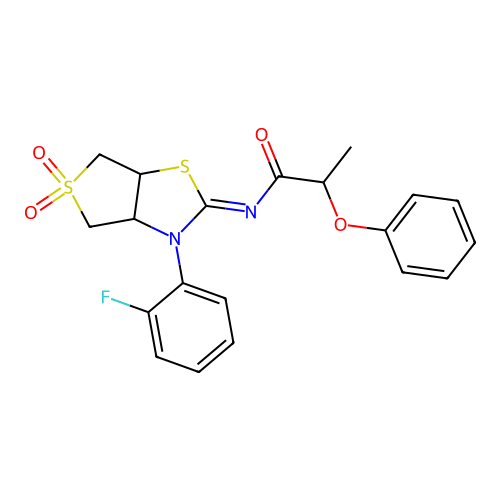 (Z)-N-(3-(2-fluorophenyl)-5,5-dioxidotetrahydrothieno[3,4-d]thiazol-2(3H)-ylidene)-2-phenoxypropanamide structure