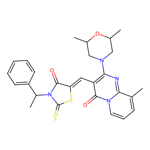 (Z)-5-((2-(2,6-dimethylmorpholino)-9-methyl-4-oxo-4H-pyrido[1,2-a]pyrimidin-3-yl)methylene)-3-(1-phenylethyl)-2-thioxothiazolidin-4-one structure