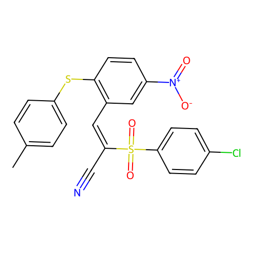 2-((4-CHLOROPHENYL)SULFONYL)-3-(2-(4-METHYLPHENYLTHIO)-5-NITROPHENYL)PROP-2-ENENITRILE structure