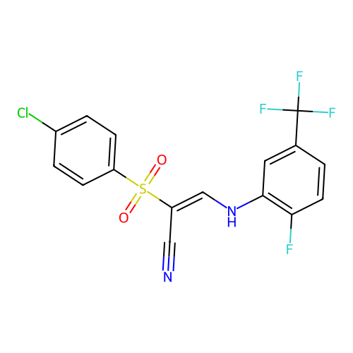 2-((4-CHLOROPHENYL)SULFONYL)-3-((2-FLUORO-5-(TRIFLUOROMETHYL)PHENYL)AMINO)PROP-2-ENENITRILE structure