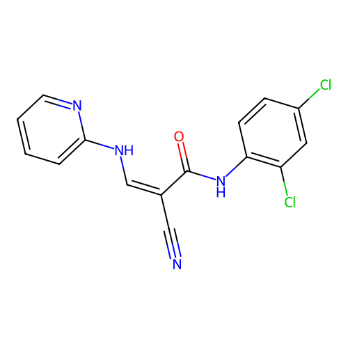 2-cyano-N-(2,4-dichlorophenyl)-3-(2-pyridylamino)prop-2-enamide structure