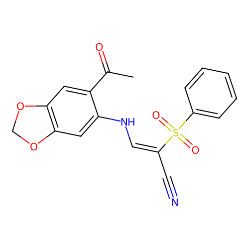 3-[(6-Acetyl-1,3-benzodioxol-5-yl)amino]-2-(benzenesulfonyl)prop-2-enenitrile structure