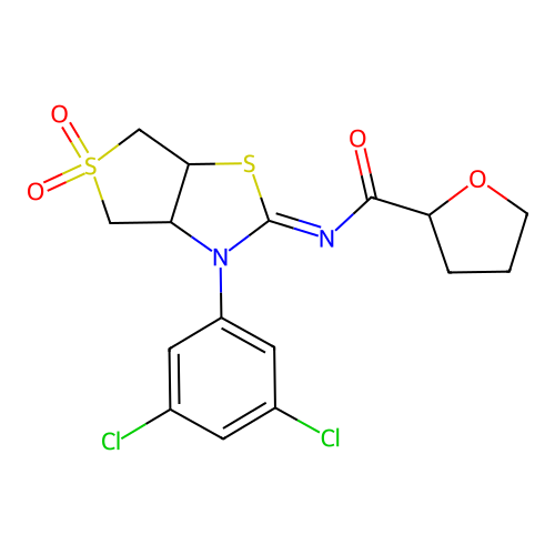 (Z)-N-(3-(3,5-dichlorophenyl)-5,5-dioxidotetrahydrothieno[3,4-d]thiazol-2(3H)-ylidene)tetrahydrofuran-2-carboxamide structure