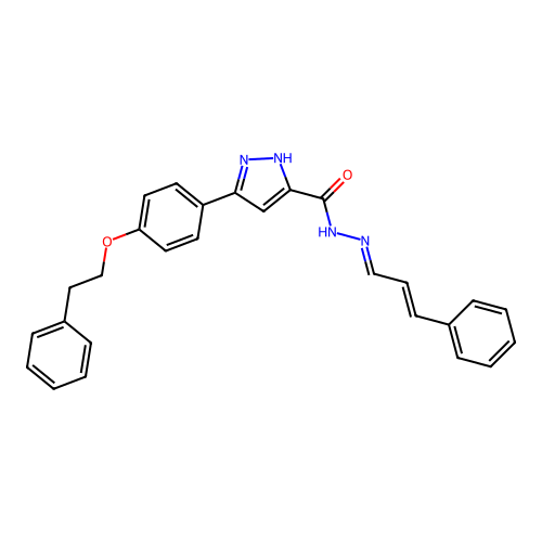 3-[4-(2-phenylethoxy)phenyl]-N'-[(1E,2E)-3-phenylprop-2-en-1-ylidene]-1H-pyrazole-5-carbohydrazide structure