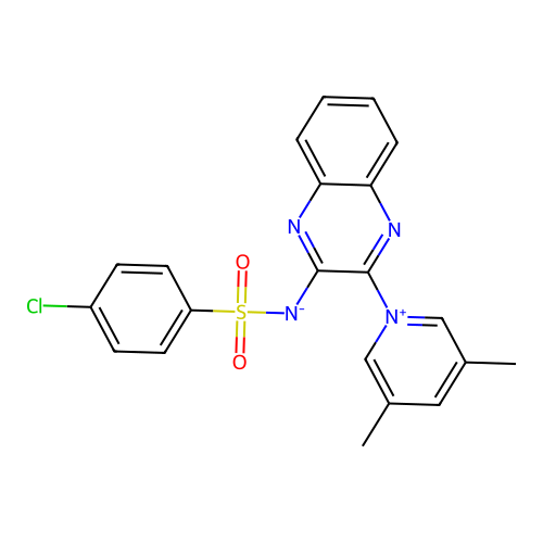 ((4-chlorophenyl)sulfonyl)(3-(3,5-dimethylpyridin-1-ium-1-yl)quinoxalin-2-yl)amide structure