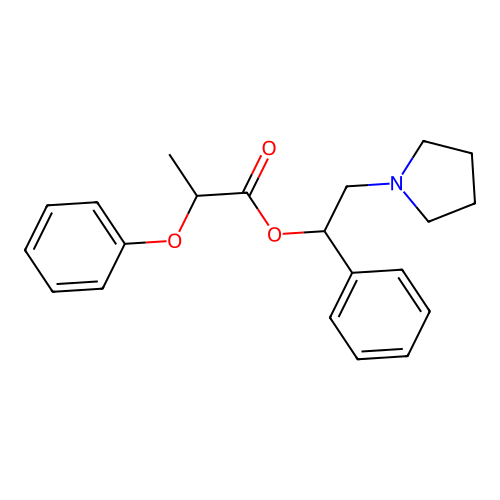 Propionic acid, 2-phenoxy-, alpha-(1-pyrrolidinylmethyl)benzyl ester structure
