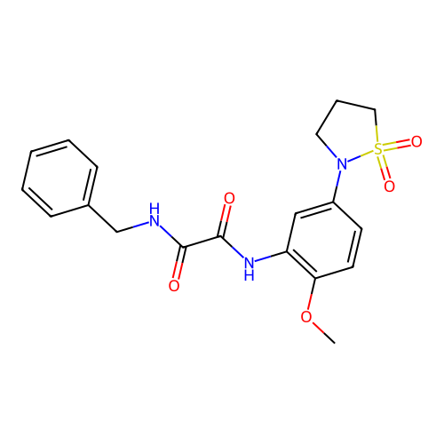 N1-benzyl-N2-(5-(1,1-dioxidoisothiazolidin-2-yl)-2-methoxyphenyl)oxalamide structure