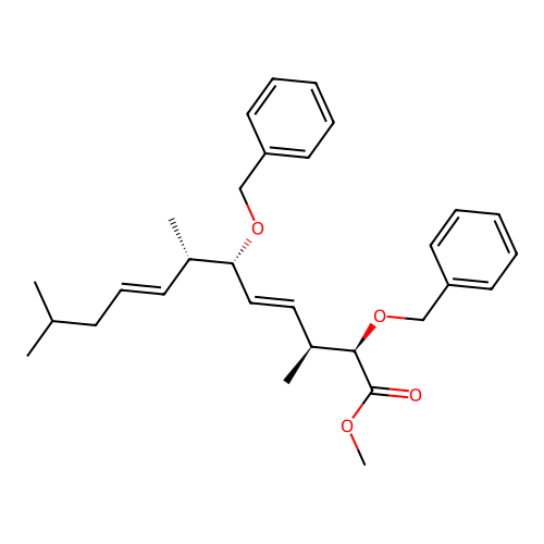 4,8-Dodecadienoic acid, 3,7,11-trimethyl-2,6-bis(phenylmethoxy)-, methyl ester, (2R*,3S*,4E,6R*,7S*,8E)- structure