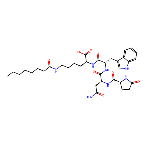 L-Lysine, 5-oxo-L-prolyl-L-asparaginyl-L-tryptophyl-N6-(1-oxooctyl)- structure