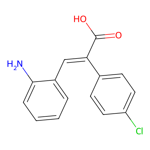 (E)-3-(2-aminophenyl)-2-(4-chlorophenyl)prop-2-enoic acid structure