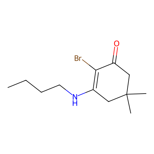2-Bromo-3-(butylamino)-5,5-dimethylcyclohex-2-en-1-one structure