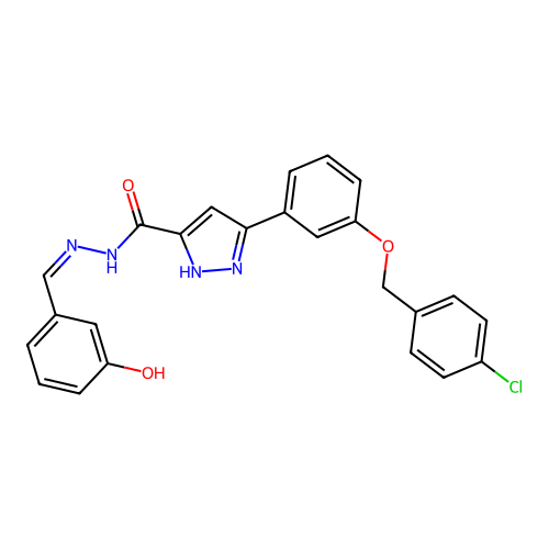 3-[3-[(4-chlorophenyl)methoxy]phenyl]-N-[(E)-(3-hydroxyphenyl)methylideneamino]-1H-pyrazole-5-carboxamide structure
