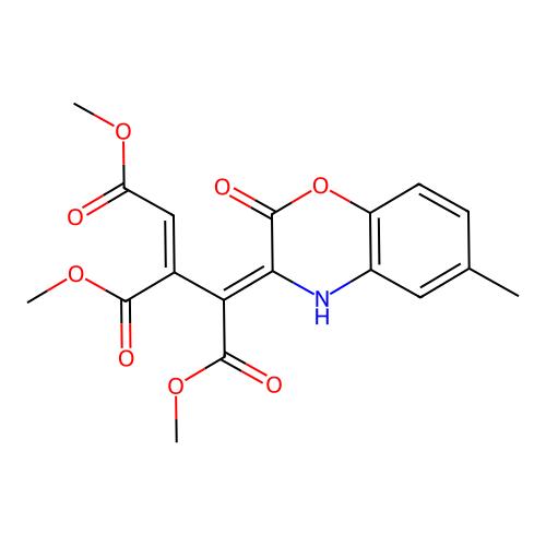 (1Z,3Z)-trimethyl 3-(6-methyl-2-oxo-2H-benzo[b][1,4]oxazin-3(4H)-ylidene)prop-1-ene-1,2,3-tricarboxylate structure