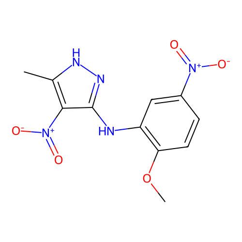 4-nitro-5-{5-nitro-2-methoxyanilino}-3-methyl-1H-pyrazole structure