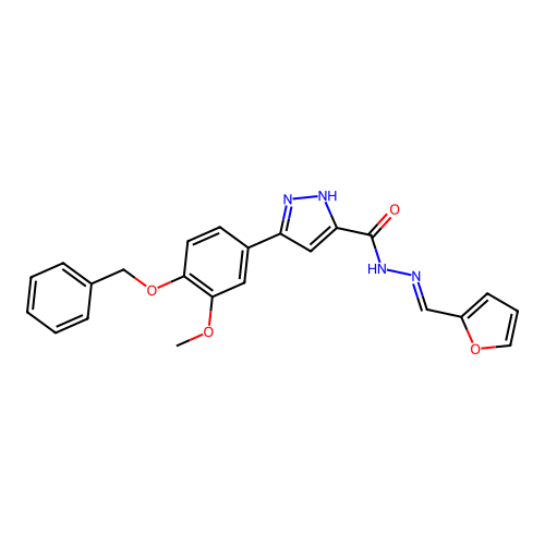 3-[4-(benzyloxy)-3-methoxyphenyl]-N'-[(E)-furan-2-ylmethylidene]-1H-pyrazole-5-carbohydrazide structure