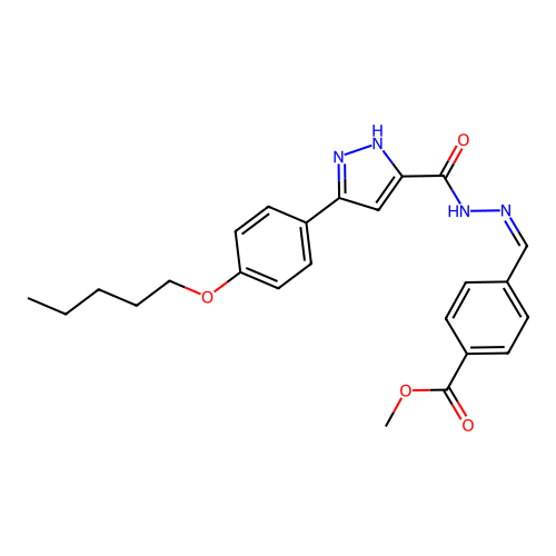 methyl 4-((1Z)-2-{[3-(4-pentyloxyphenyl)pyrazol-5-yl]carbonylamino}-2-azavinyl )benzoate structure