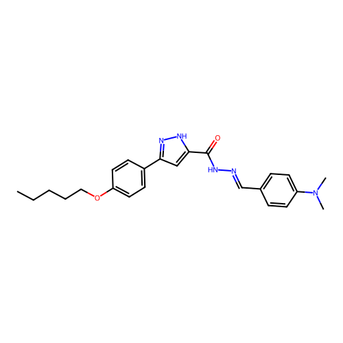 (E)-N'-(4-(dimethylamino)benzylidene)-3-(4-(pentyloxy)phenyl)-1H-pyrazole-5-carbohydrazide structure